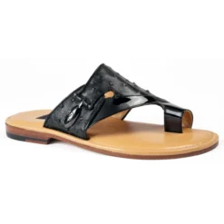 Mauri "5021" Black Genuine Ostrich / Patent Leather Sandals.
