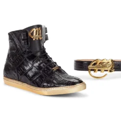 Mauri 6129/1 Black Genuine Baby Crocodile / Calf Casual Sneakers.