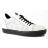 Mauri "8697" White Genuine Python / Nappa / Nappa Perforated Lace-up Sneakers.