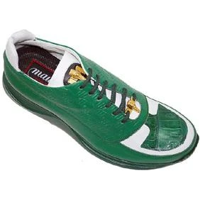 Mauri 8702 Leaf Green/White Genuine Alligator And Mauri Embossed Nappa Leather Sneakers With Gold Mauri Alligator Head - Image 2