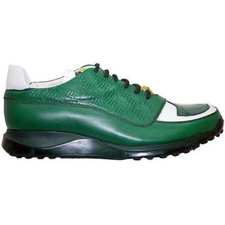 Mauri 8702 Leaf Green/White Genuine Alligator And Mauri Embossed Nappa Leather Sneakers With Gold Mauri Alligator Head - Image 3