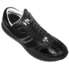 Mauri 8734 Black Genuine Crocodile And Nappa Leather/Suede Casual Sneakers With Silver Mauri Crocodile Head & Rhine Stones