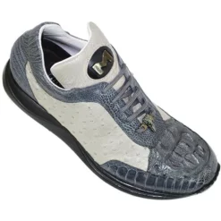 Mauri 8741 Silver Grey / Medium Grey Genuine Hornback Crocodile Head / Ostrich Sneakers