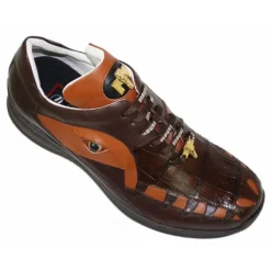 Mauri 8756 Taupe Genuine Hornback Crocodile Tail/Nappa Leather/Mauri Fabric Sneakers With Silver Mauri Alligator Head