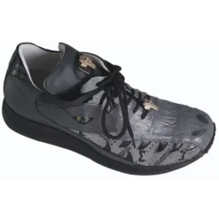 Mauri 8770 Grey Genuine Baby Crocodile / Nappa / Patent Leather Sneakers With Silver Mauri Alligator Head And Eyes