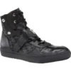 Mauri "8797" Huntington Black Genuine Baby Crocodile / Patent Leather / Embroidered Fabric High-Top Sneakers With Strap