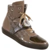 Mauri "8797" Huntington Taupe / Olive / Beige Genuine Baby Crocodile / Patent Leather / Embroidered Fabric High-Top Sneakers With Strap