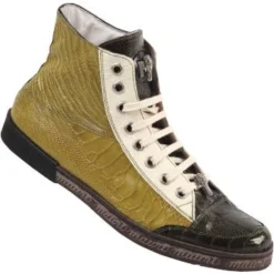 Mauri 8888 Cream / Apple / Money Green Genuine All-Over Ostrich Leg Sneakers With Silver Mauri Alligator Head