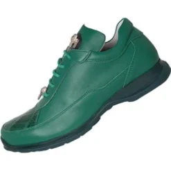 Mauri 8900 Forest Green Genuine Alligator / Nappa Leather Sneakers With Silver Mauri Alligator Head