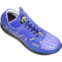 Mauri 8900 Purple Genuine Hornback Alligator And Nappa Leather/Mauri Fabric Sneakers With Silver Mauri Alligator Head
