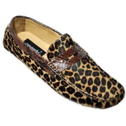 Mauri "9102" Camel Genuine Python / Leopard Maculated Loafers Shoes