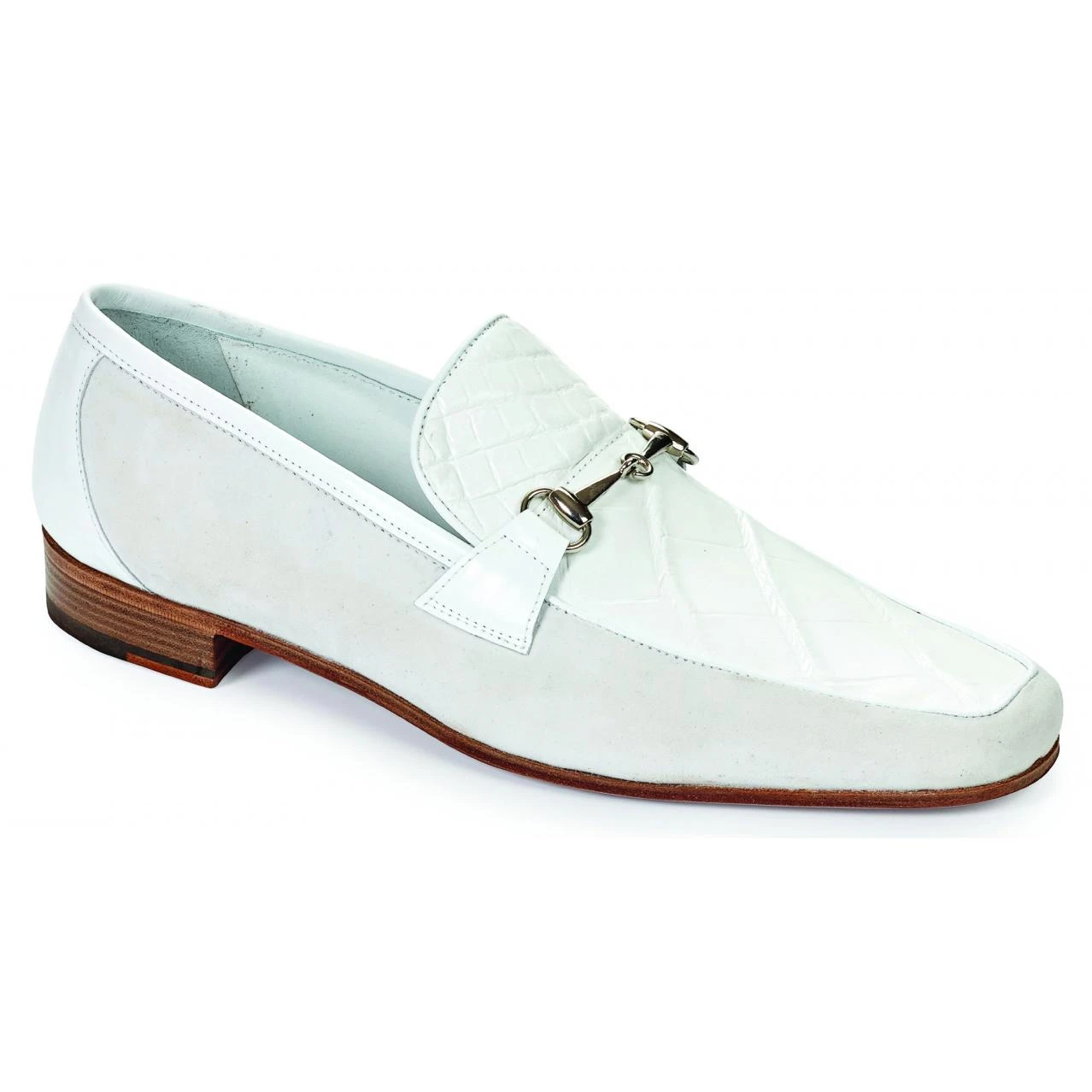 Mauri "Borromini" 4863 White Genuine Body Alligator / Calf / Suede Loafer Shoes With Horse Bit.