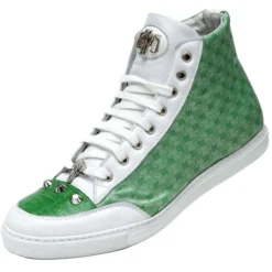 Mauri "Campeggio" 8506 White / Green Genuine Baby Crocodile / Nappa Leather / Saffiano Fabric Sneakers