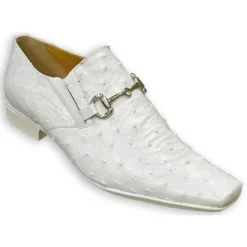 Mauri "Cape Town" 0215 White All-Over Genuine Ostrich Loafer Shoes With Bracelet On Front.