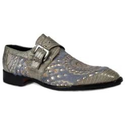 Mauri "Ceruti" 4826 Light Grey Genuine Pony Hair / Lizard / White Underlay Kidskin Monk Strap Shoes.