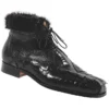 Mauri "Cinema" 4451 Black Genuine Hornback Crocodile Tail / Ostrich Leg With Black Mink Fur Lining Boots