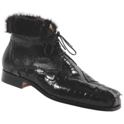 Mauri "Cinema" 4451 Black Genuine Hornback Crocodile Tail / Ostrich Leg With Black Mink Fur Lining Boots
