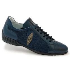 Mauri "Deep Blue" 8527 Wonder Blue Genuine Hand-Painted Stingray / Ostrich Leg / Pebble Grain Calfskin Sneakers