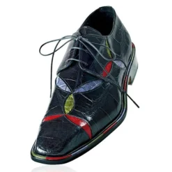 Mauri "Ease" 4169 Charcoal Grey With Red/Violet/Apple Green Accents Genuine All-Over Alligator Shoes