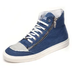 Mauri "Enrico" M766 White Genuine Baby Crocodile / Blue Denim Casual Shoes