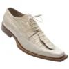 Mauri "Fante" 44272 Cream Genuine Ostrich Hornback Alligator Baby Crocodile Shoes.