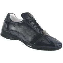 Mauri "Gloss" 8840 Navy Blue Genuine Ostrich Leg / Patent Leather / Mauri Fabric Sneakers.