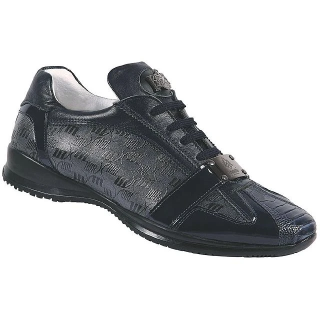 Mauri "Gloss" 8840 Navy Blue Genuine Ostrich Leg / Patent Leather / Mauri Fabric Sneakers.