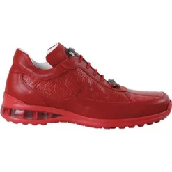Mauri "King" 8900/2 Red Genuine Embossed Calfskin / Crocodile Sneakers With Silver Alligator Head And Air Bubble Sole