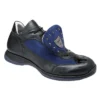 Mauri "King's Road" 8580 Indigo Blue / Black Genuine Baby Crocodile Nappa Leather Suede Sneakers