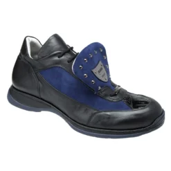 Mauri "King's Road" 8580 Indigo Blue / Black Genuine Baby Crocodile Nappa Leather Suede Sneakers