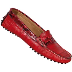 Mauri Ladies "9144" Red / Black Genuine Eel / Python Loafer Shoes