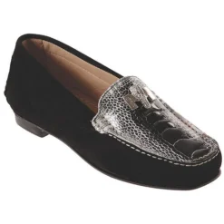 Mauri Ladies "9251" Black Genuine Ostrich Leg / Suede / Nubuck Leather Loafer Shoes