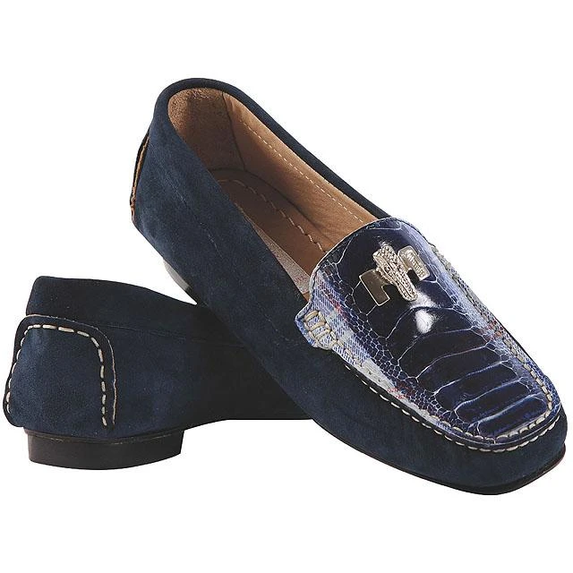 Mauri Ladies "9251" Blue Genuine Ostrich Leg / Suede / Nubuck Leather Loafer Shoes
