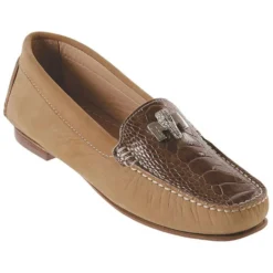 Mauri Ladies "9251" Sand Genuine Ostrich Leg / Suede / Nubuck Leather Loafer Shoes