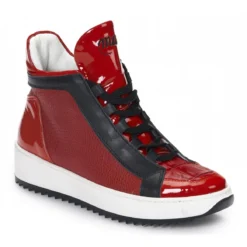 Mauri Ladies ''Dora Riparia'' 6178 Red Genuine Baby Crocodile / Calf / Patent Leather High Top Sneakers.
