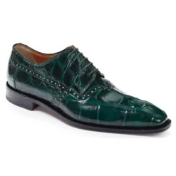 Mauri "Longhi" 4860 Hunter Green Genuine Body Alligator / Underlay Kidskin Linen Shoes.