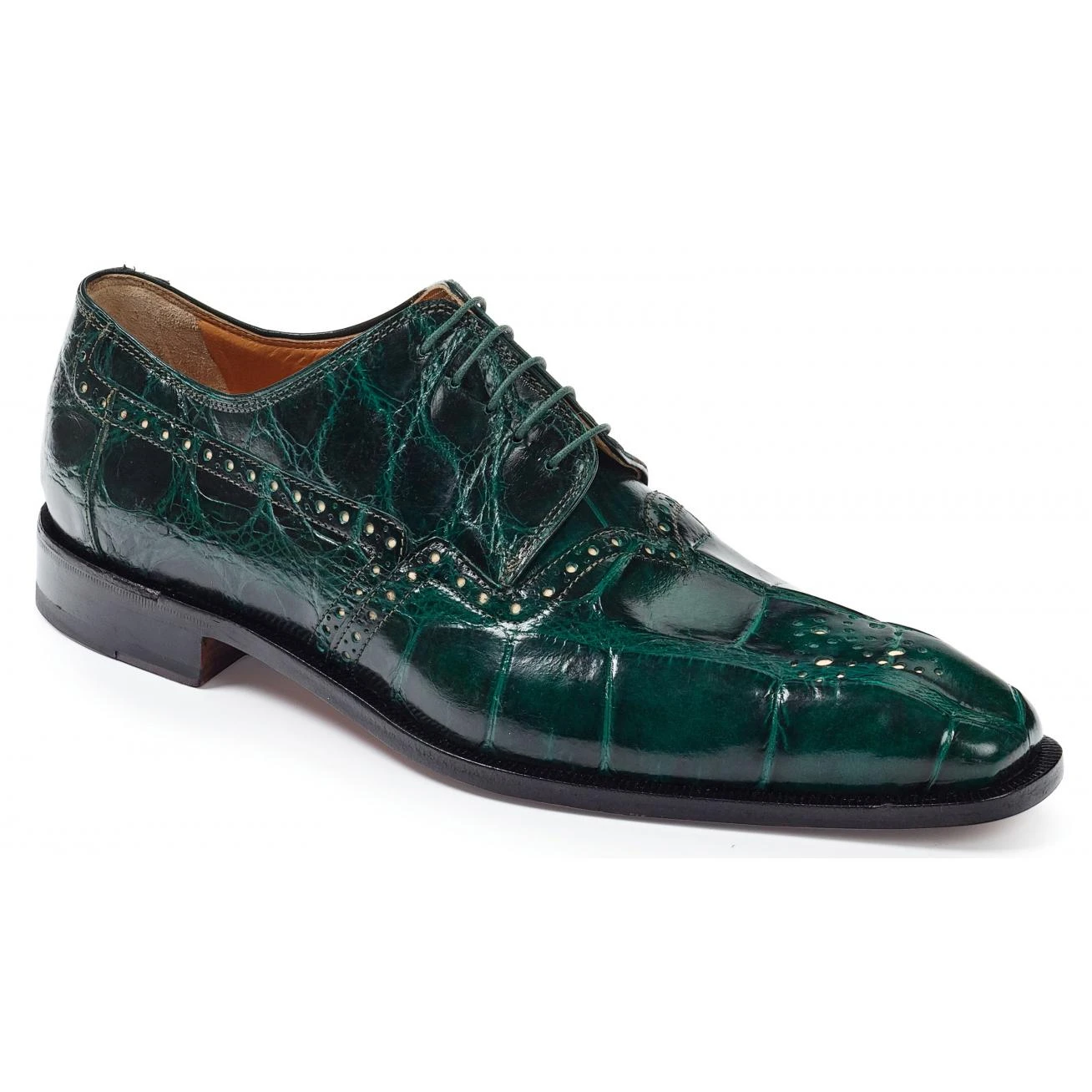 Mauri "Longhi" 4860 Hunter Green Genuine Body Alligator / Underlay Kidskin Linen Shoes.