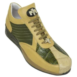 Mauri "M733" Beige / Olive Green Genuine Alligator Sneakers