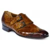 Mauri "Masolino" 1010 Brandy / Sport Rust Genuine Body Alligator Hand Painted Burnished Double Monk Strap Shoes.