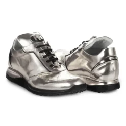 Mauri "Metal" 8923 Metallic Silver Genuine Crocodile / Calf Leather Sneakers With Silver Alligator Head