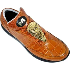 Mauri "Mogul" 8731 Cognac Genuine All-Over Alligator Sneakers With Large Gold Mauri Alligator Head