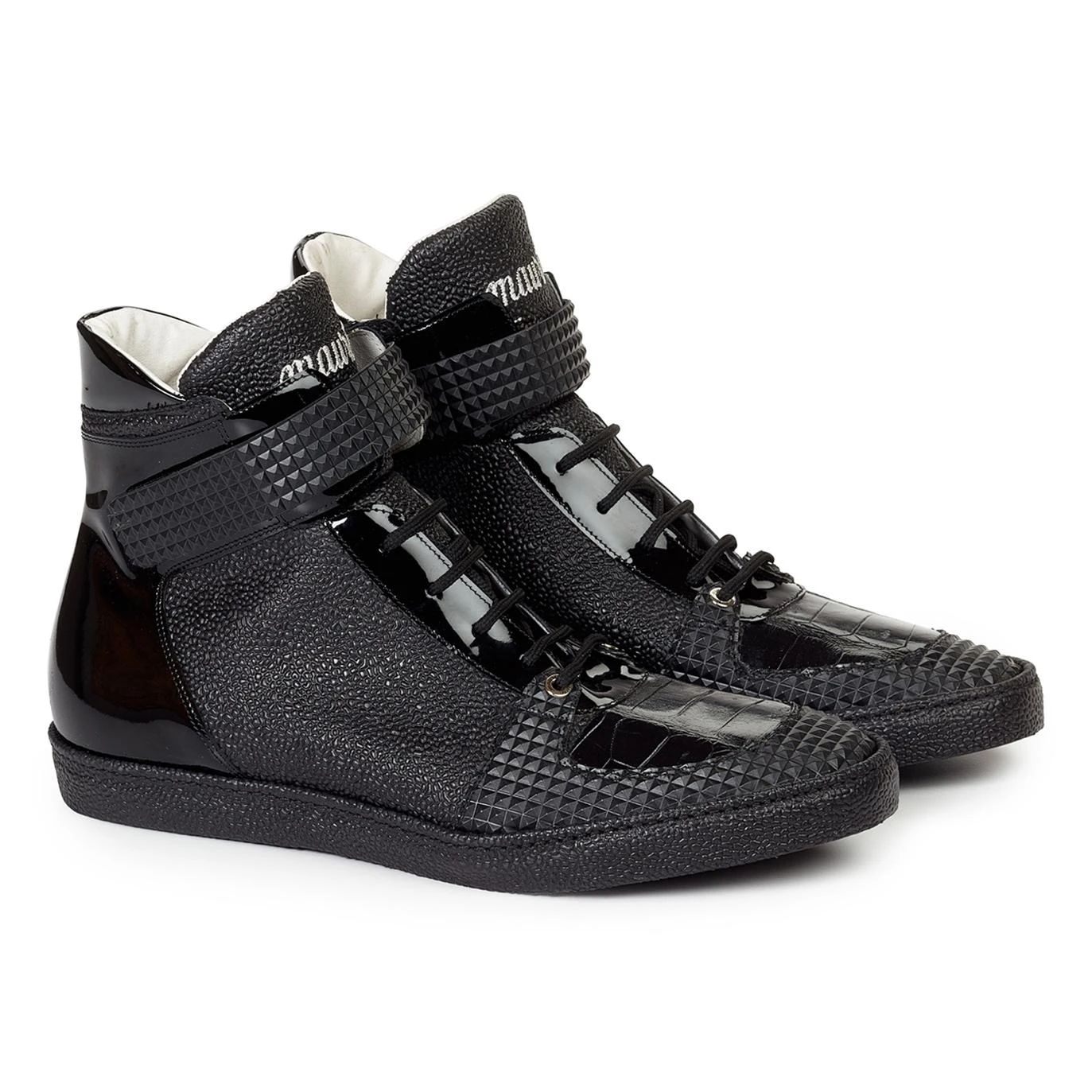 Mauri "Nemo" 8529 Black Genuine Baby Crocodile / Pebble Grain / Leather Casual Shoes