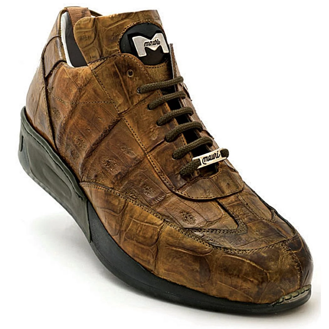 Mauri "Rosso" M755 Hand-Painted Money Green Genuine Baby Crocodile / Calfskin Sneakers With Silver Hardware And Air Bubble Sole