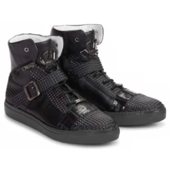 Mauri "San Lorenzo" 8515 Black Genuine Fabric / Baby Crocodile / Calf Casual Sneakers