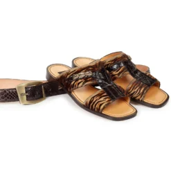 Mauri "Savana" 1450 Brown - Beige Genuine Pony Maculated / Dark Brown Whips Sandals