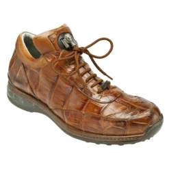 Mauri "Swamp" 8690 Cognac Burnished Genuine Baby Crocodile Hand-Painted Casual Sneakers