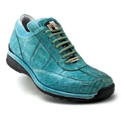 Mauri "Swamp" 8690 Seawater Hand-Burnished Genuine Baby Crocodile / Calfskin Sneakers With Silver Hardware.