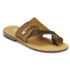 Mauri '' Tagliamento'' 5021 Land / Chestnut Genuine Ostrich Perforated / Patent Leather Flip-Flop Sandals.
