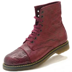 Mauri "Tempo" M761 Burgundy Genuine Baby Crocodile / Embossed Nappa Calfskin Lace Up Boots