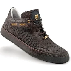 Mauri "Thai" Dark Brown 8516 Genuine Python / Pebble Grain Calfskin Leather Sneakers With Gold Details
